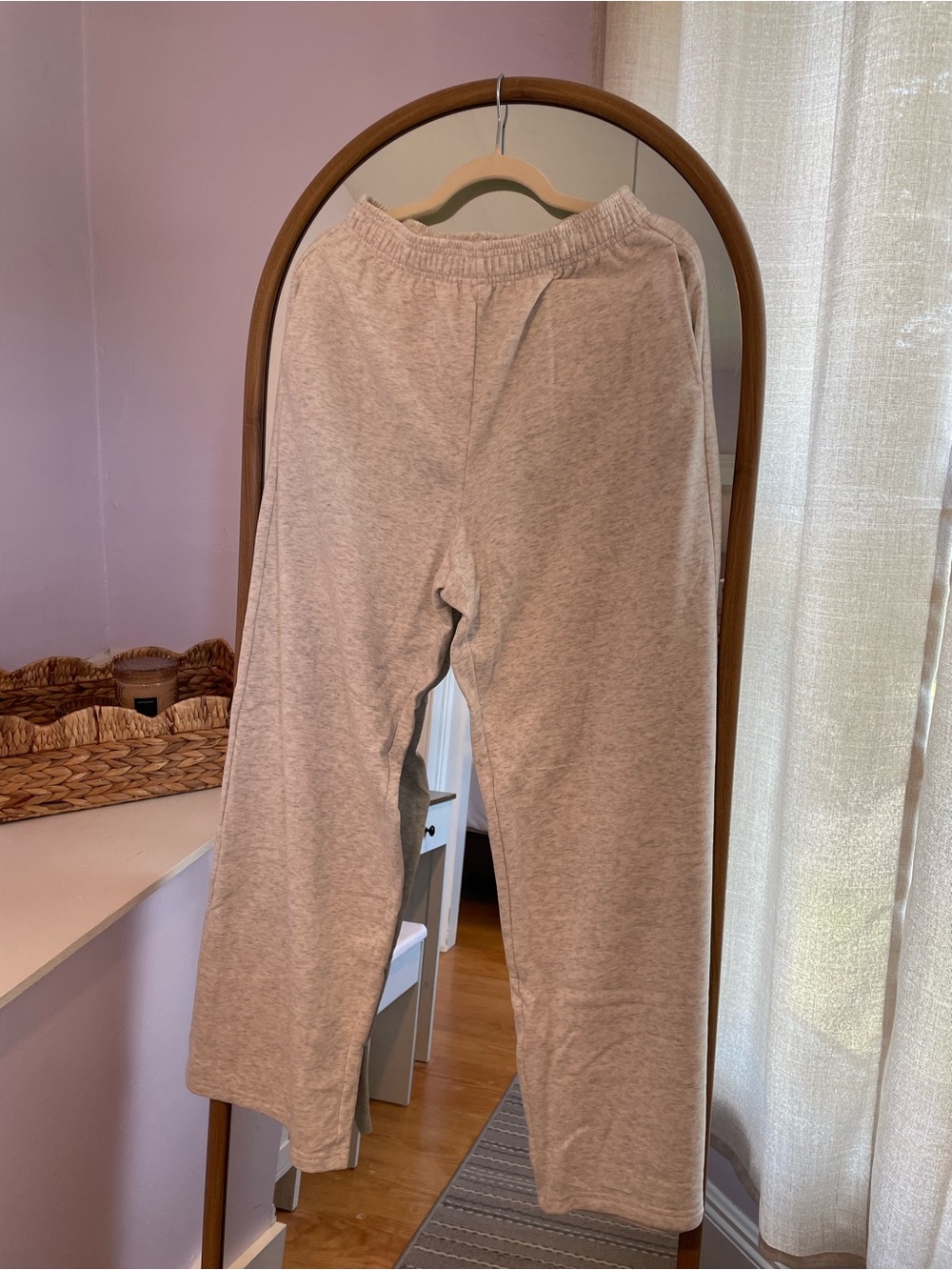 Women’s High-Waisted, Wide Leg Sweatpants - Light Grey, Fleece